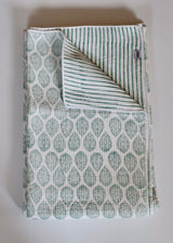 Provence Block Print Quilted Throw - Green
