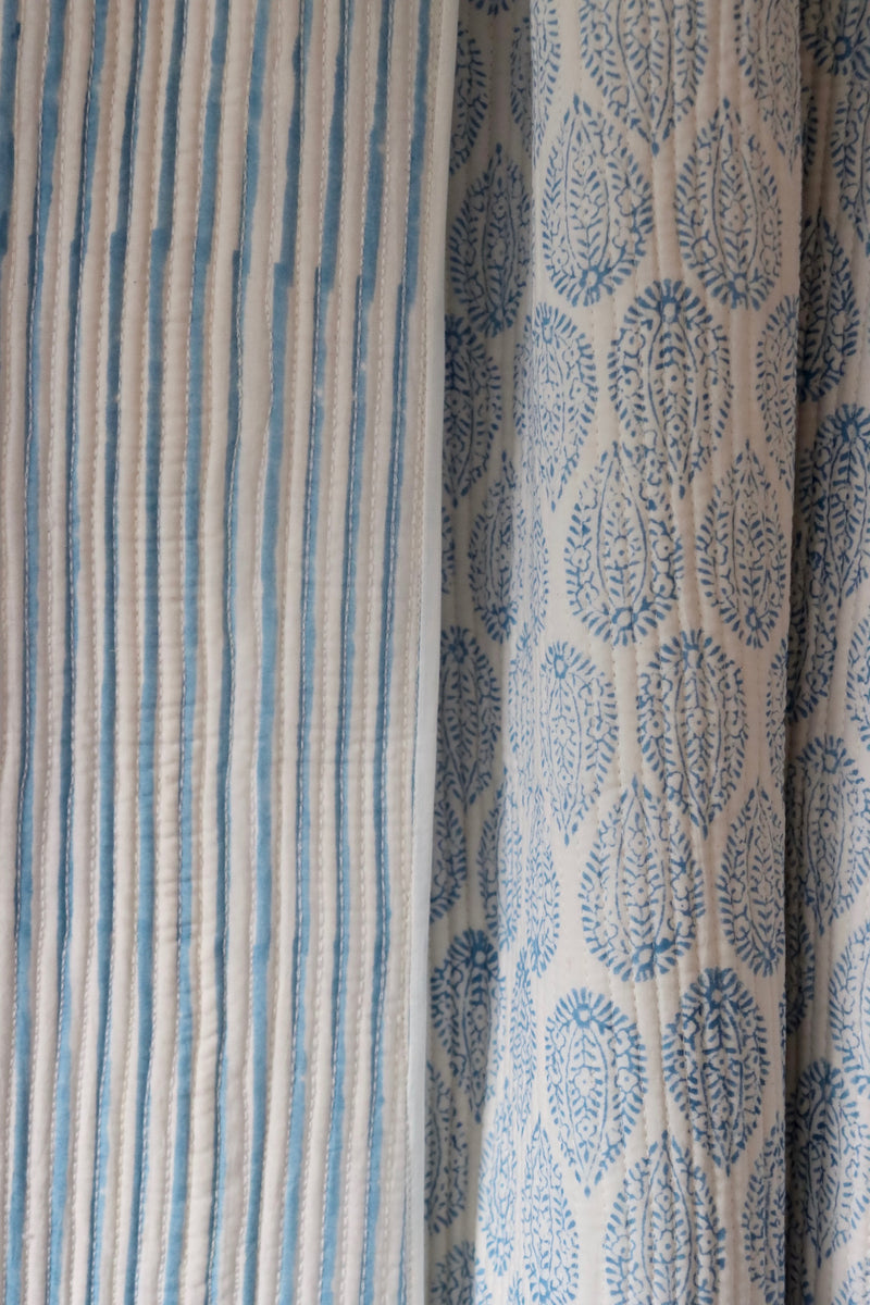 Provence Block Print Quilted Throw - Blue