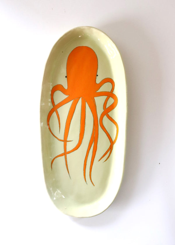 NEW- Large Serving Platter - Orange Octopus