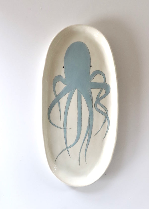 NEW- Large Serving Platter - Pale Blue Octopus