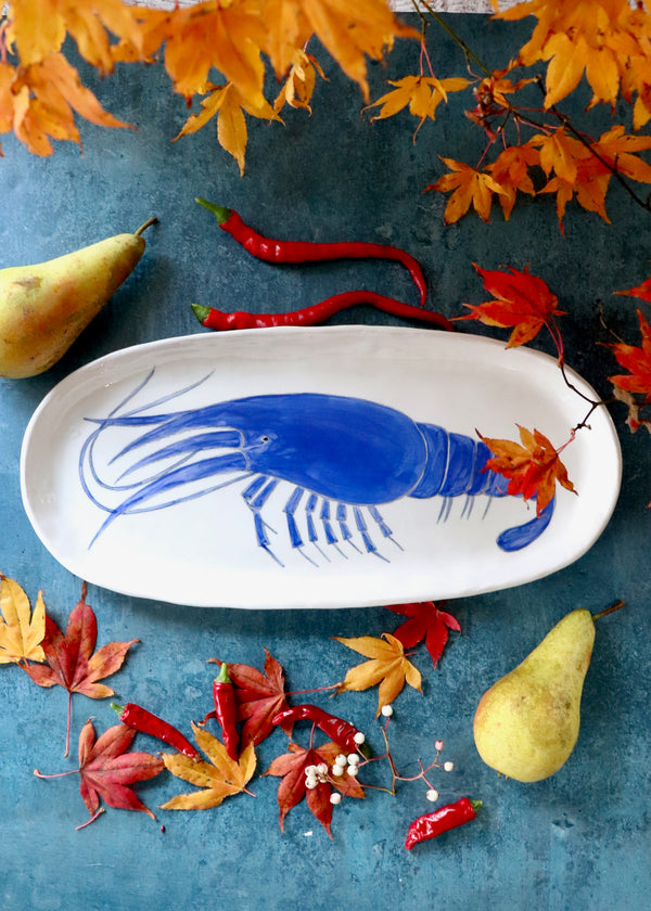 NEW- Large Serving Platter - Blue Shrimp