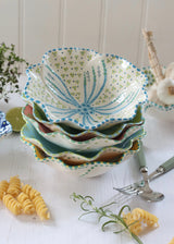 Pasta Bowl - White with Small Green Flowers