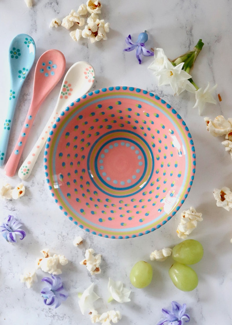 NEW IN: Nut Bowl  Pink with Mid Blue Dots