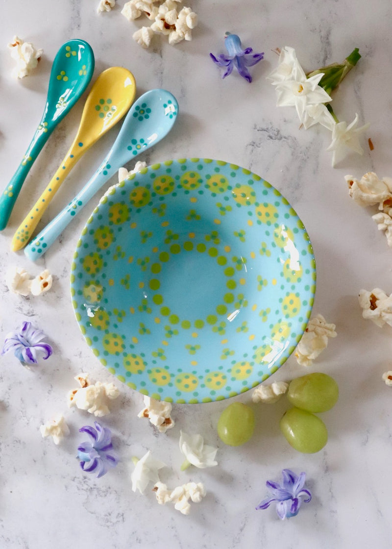 NEW IN: Nut Bowl - Pale Blue with Yellow Circles