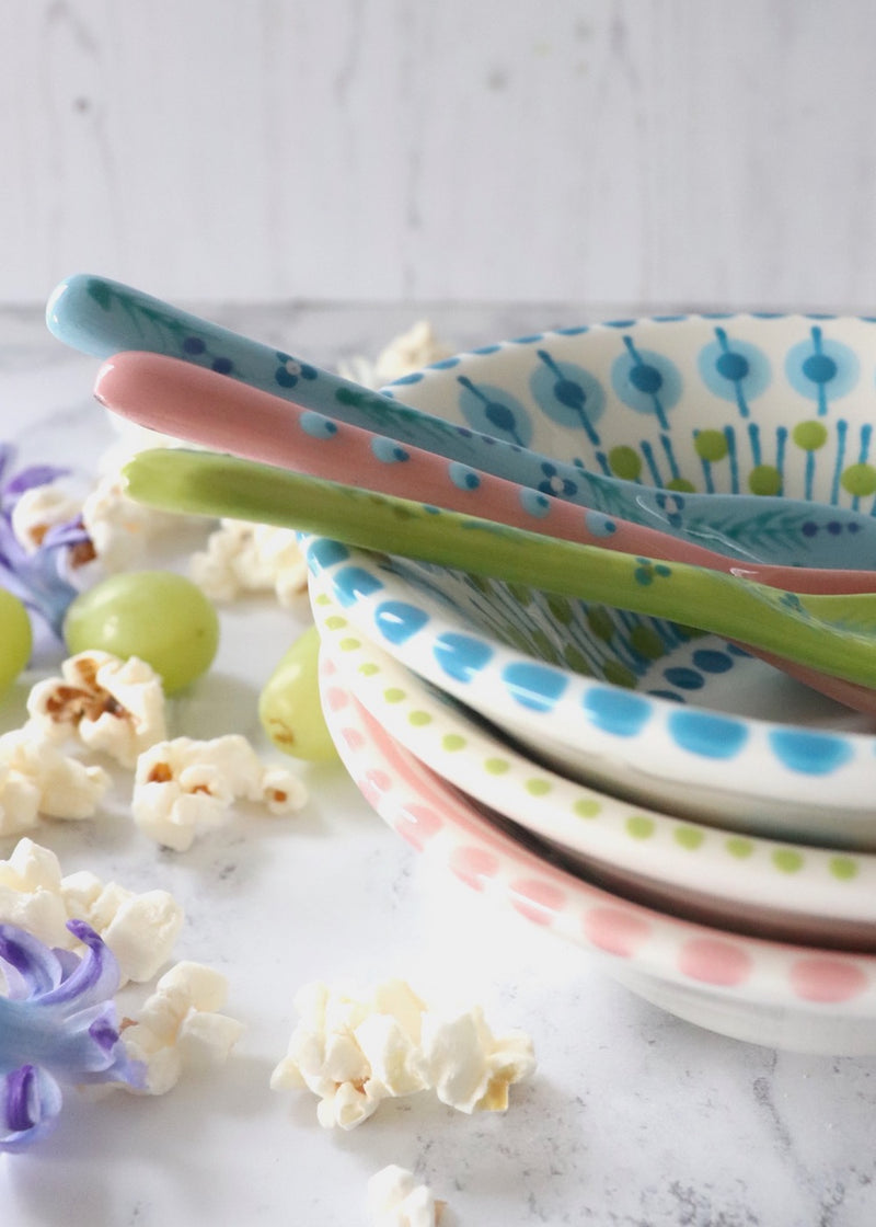 NEW IN: Nut Bowl - Pink with Lime & Pale Blue Dots
