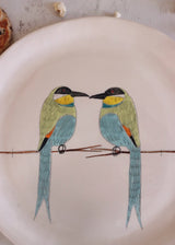 NEW: Large Round Serving Platter - 2 Birds Blue Breast & Tail