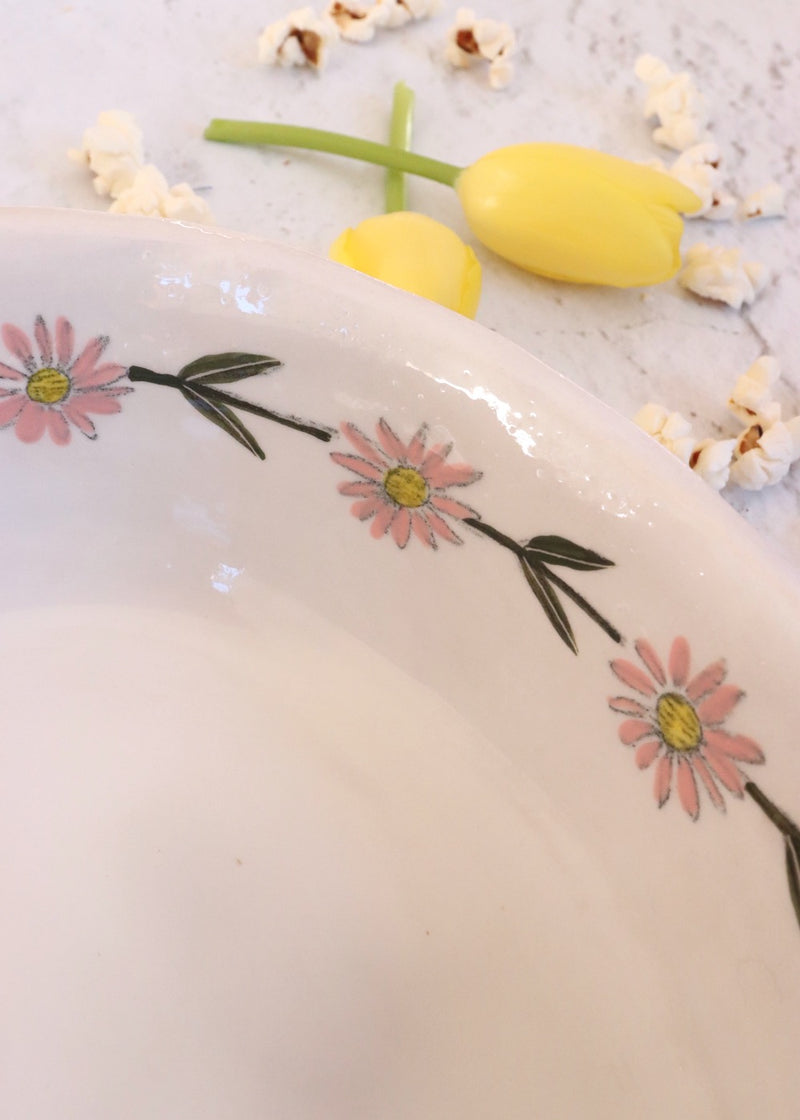 Gemma Orkin Oval Serving Bowl - White with Pink Daisy