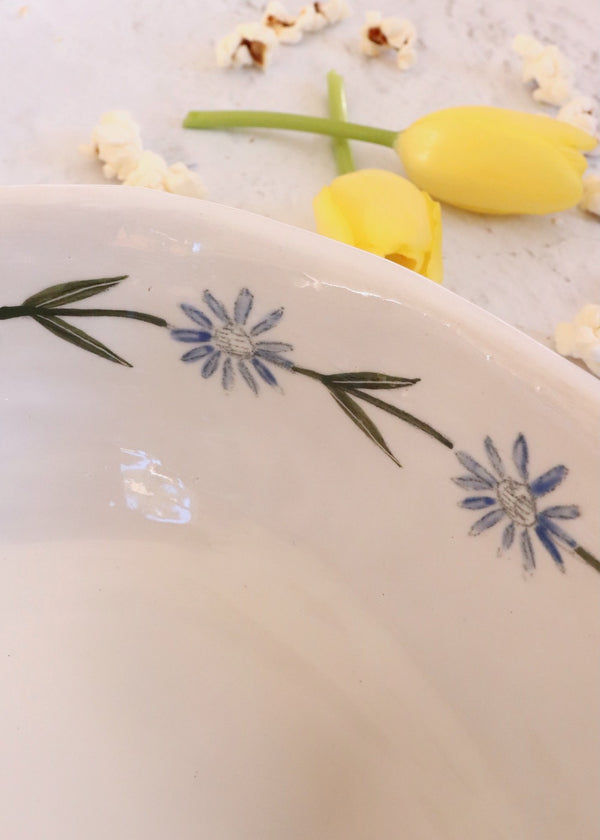 Gemma Orkin Oval Serving Bowl - White with Blue Daisy