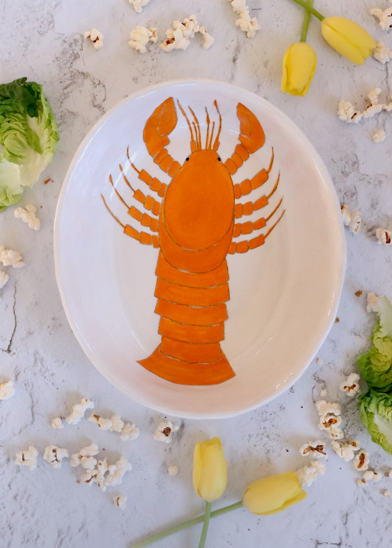 Gemma Orkin Oval Serving Bowl - Orange Lobster