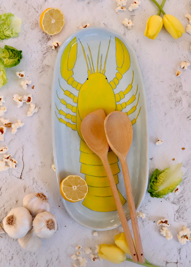 NEW- Large Serving Platter- Yellow Lobster