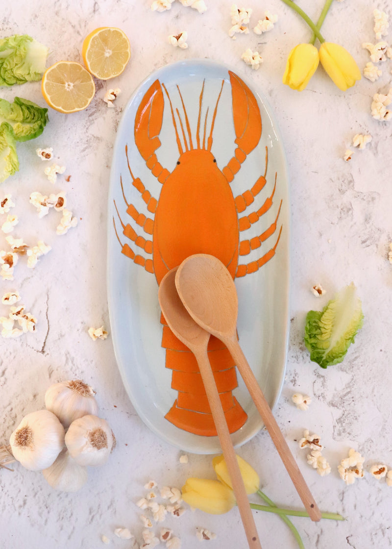 NEW- Large Serving Platter- Orange Lobster