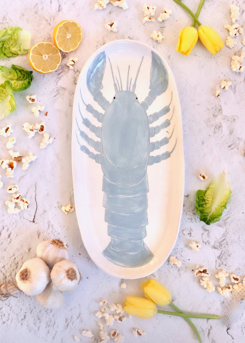 NEW- Large Serving Platter - Pale Blue Lobster