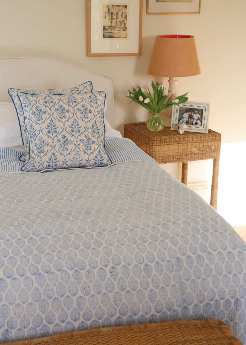 Provence Block Print Quilted Throw - Blue