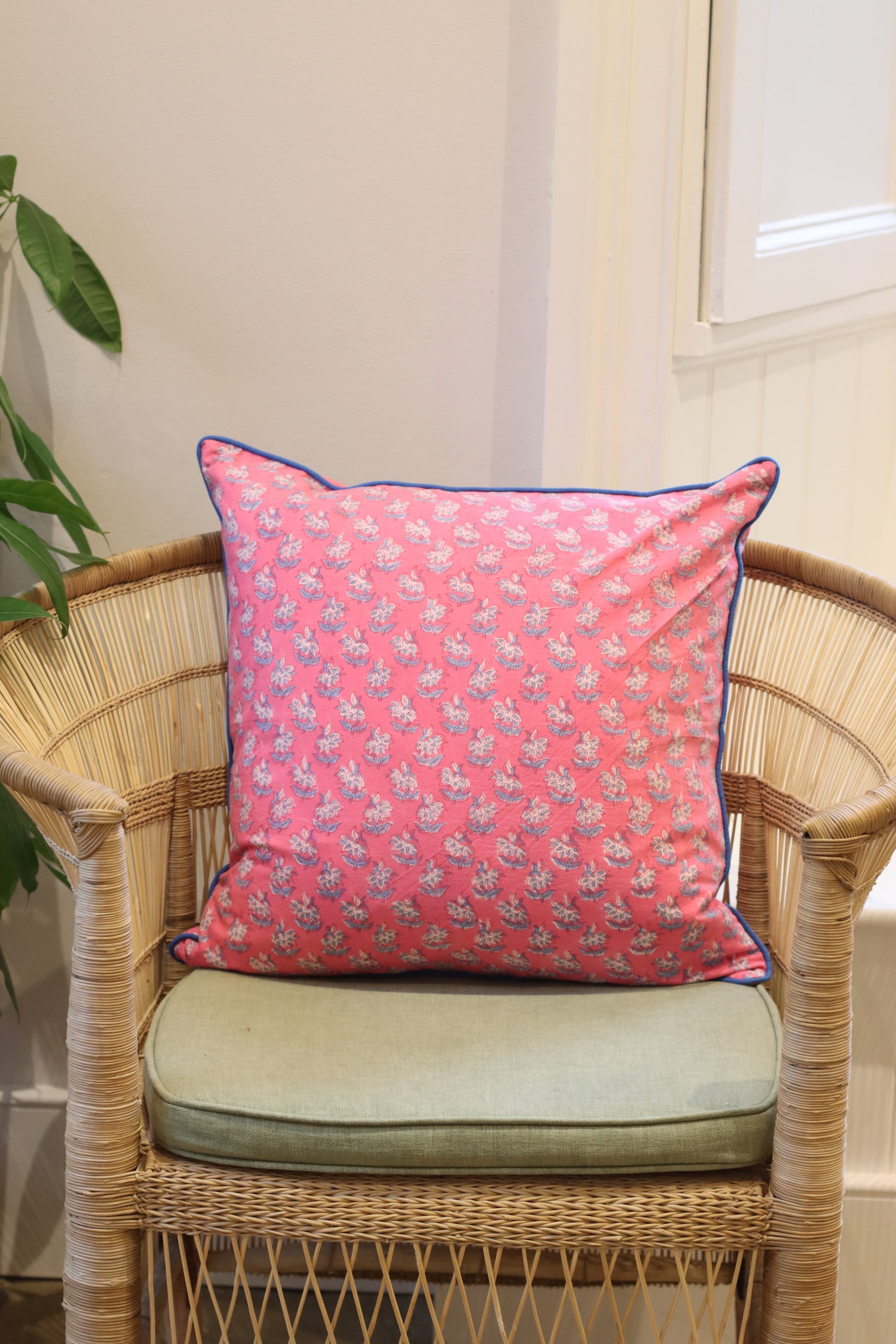 Block Print Cushion Cover - Pink Cotton Flower