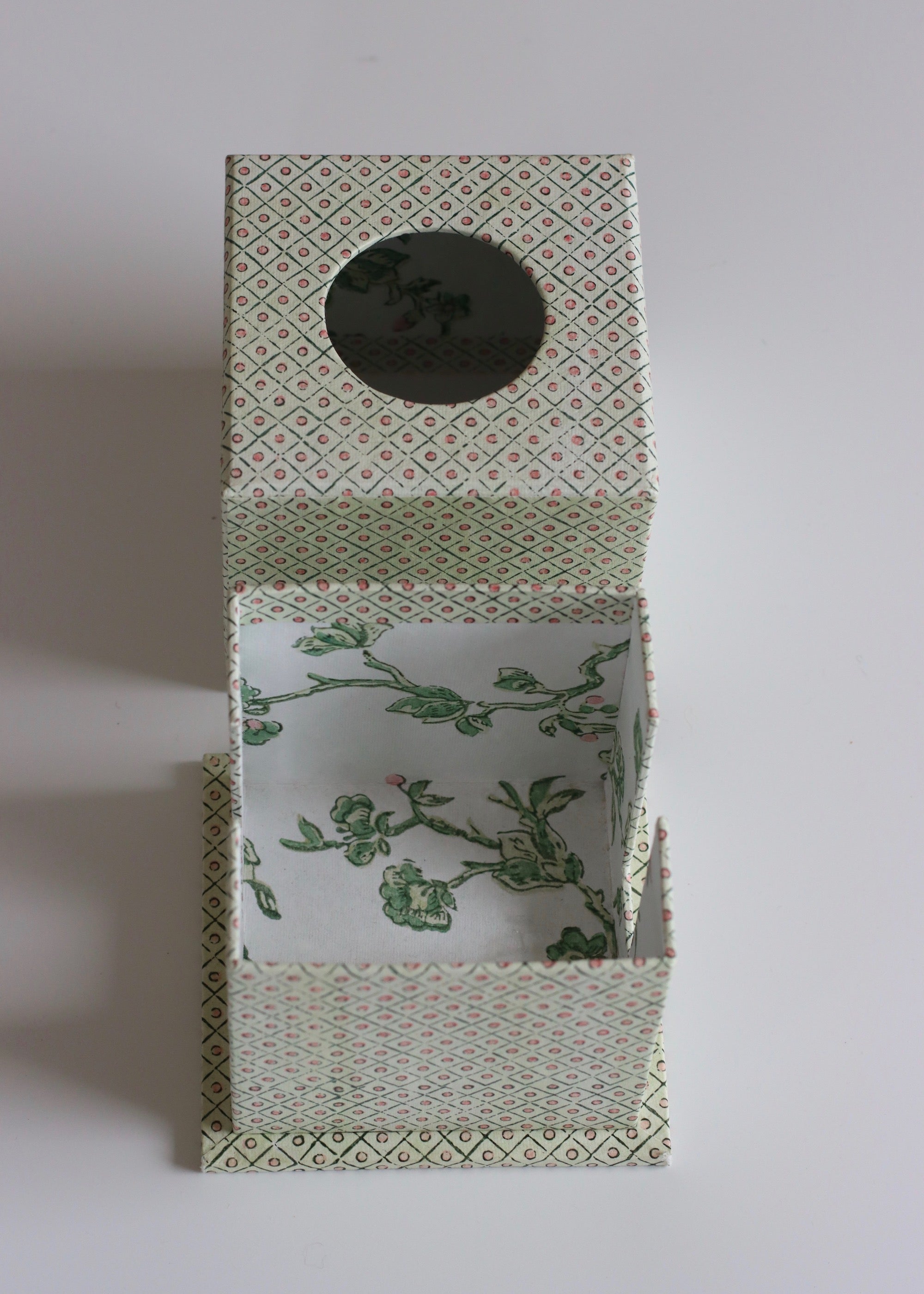 Tissue Box - Green and Pink Block Print