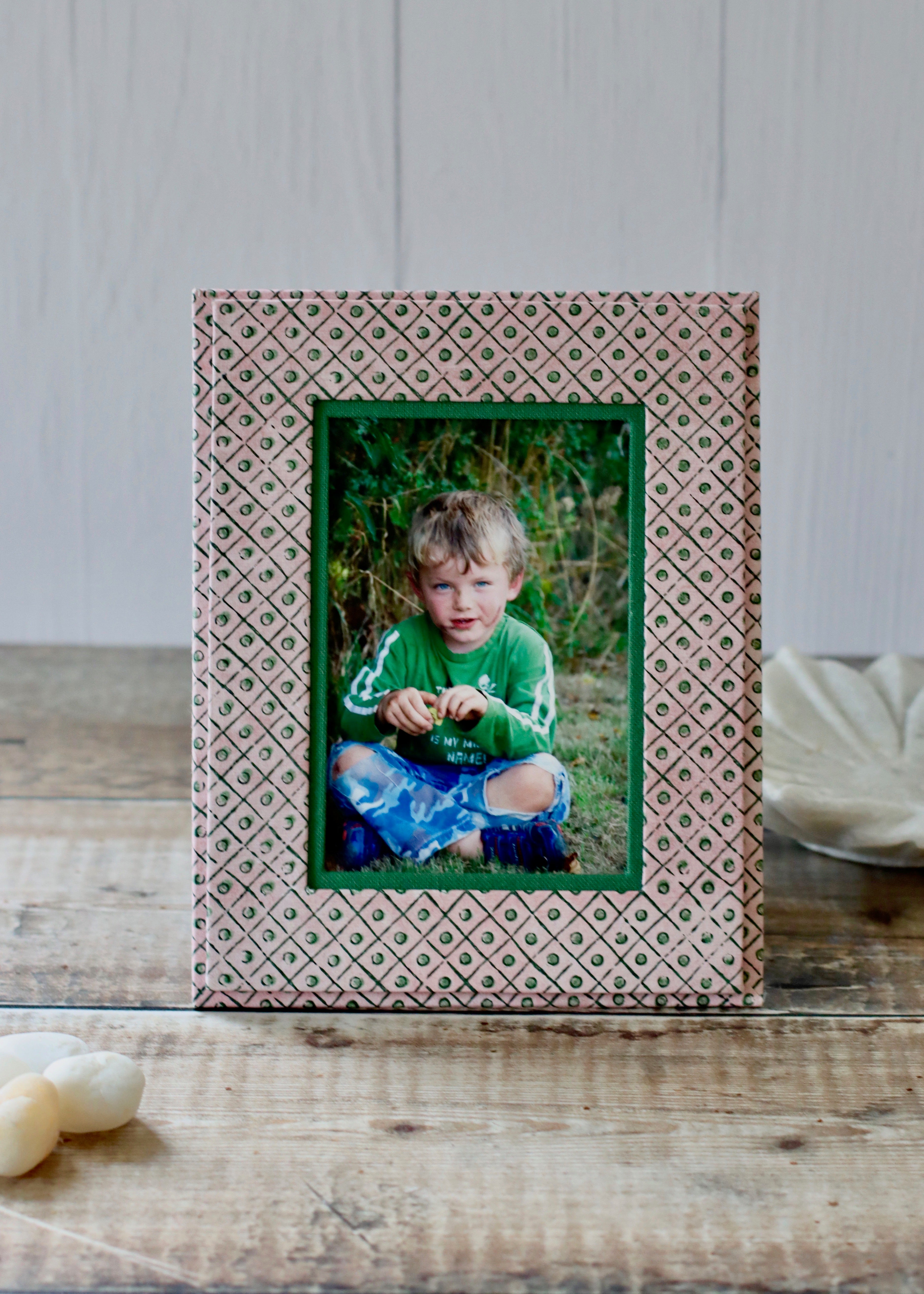 Block Printed Photo Frame - Pink with Green Dot