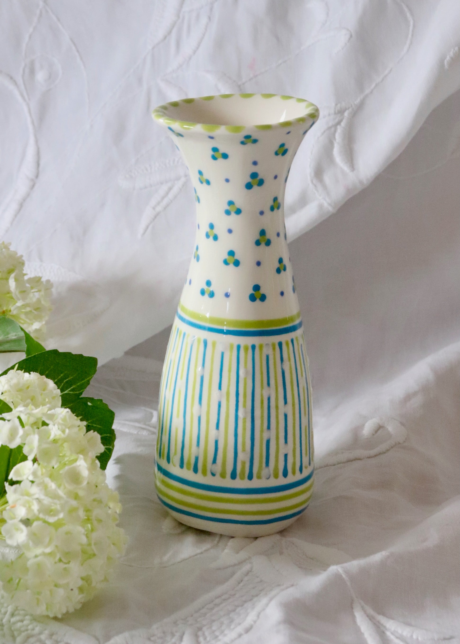 Bud Vase - White with Teal & Lime Stripes