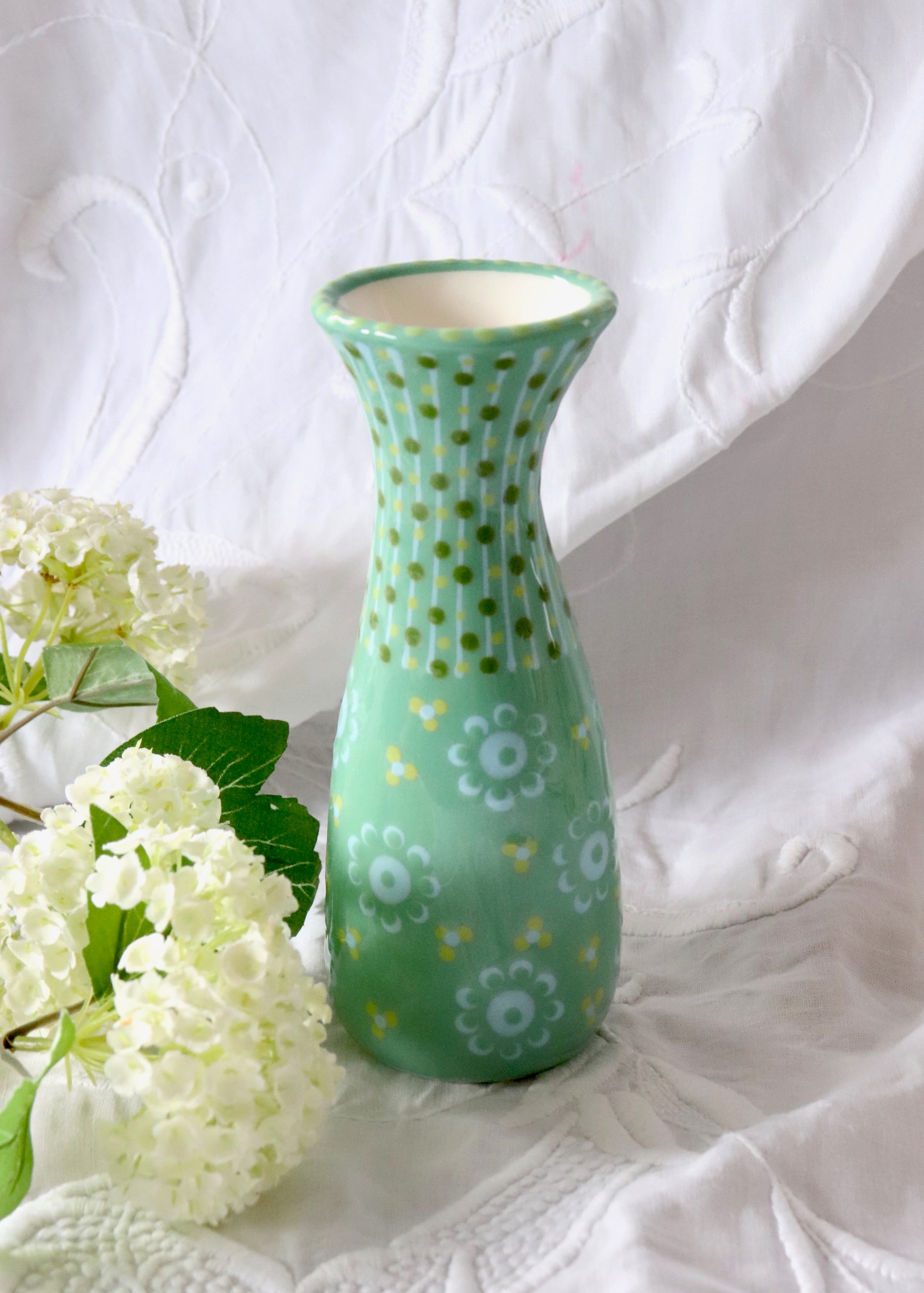 Bud Vase - Teal with Pale Blue Flowers