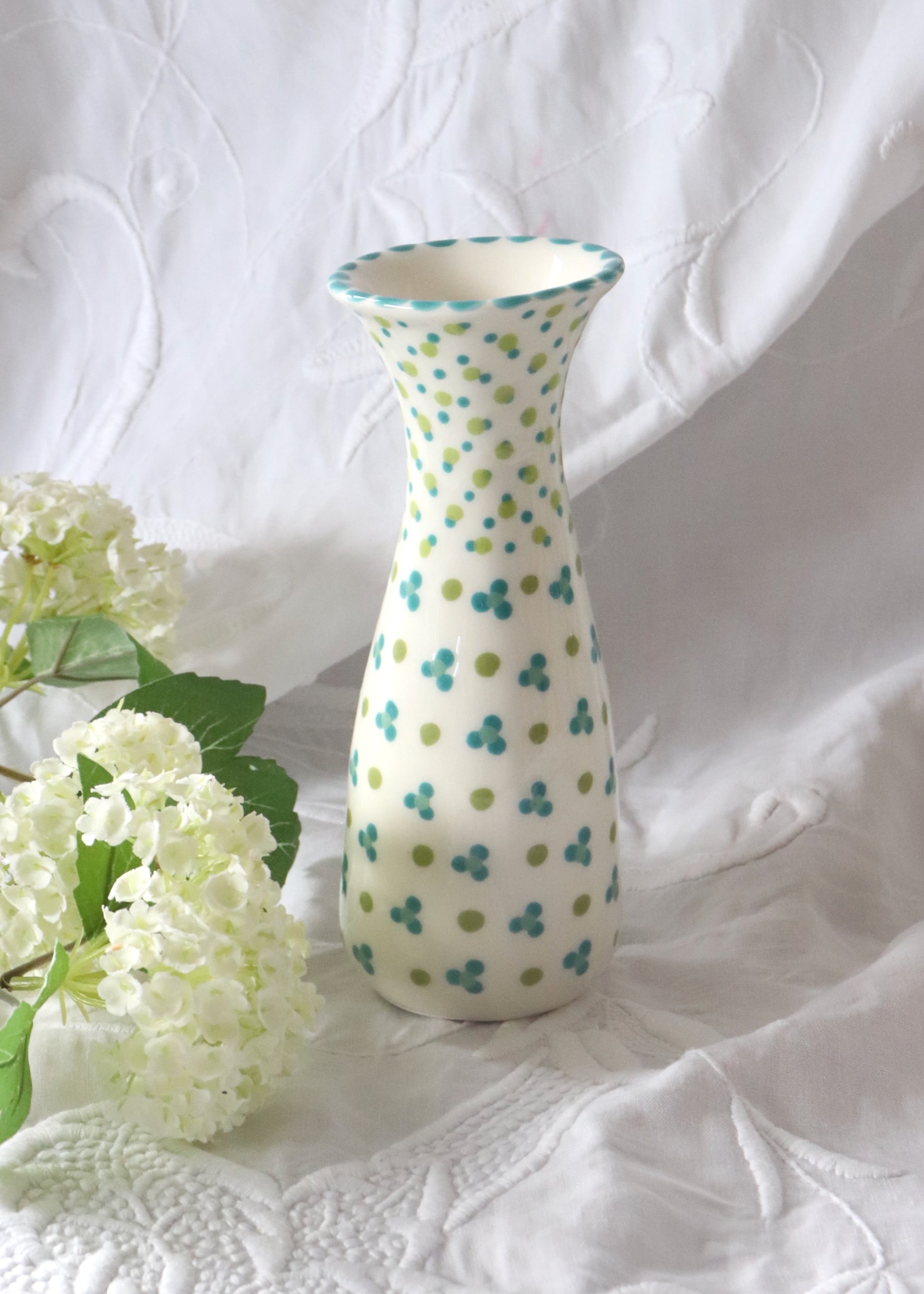 Bud Vase - White with Small Teal Flowers