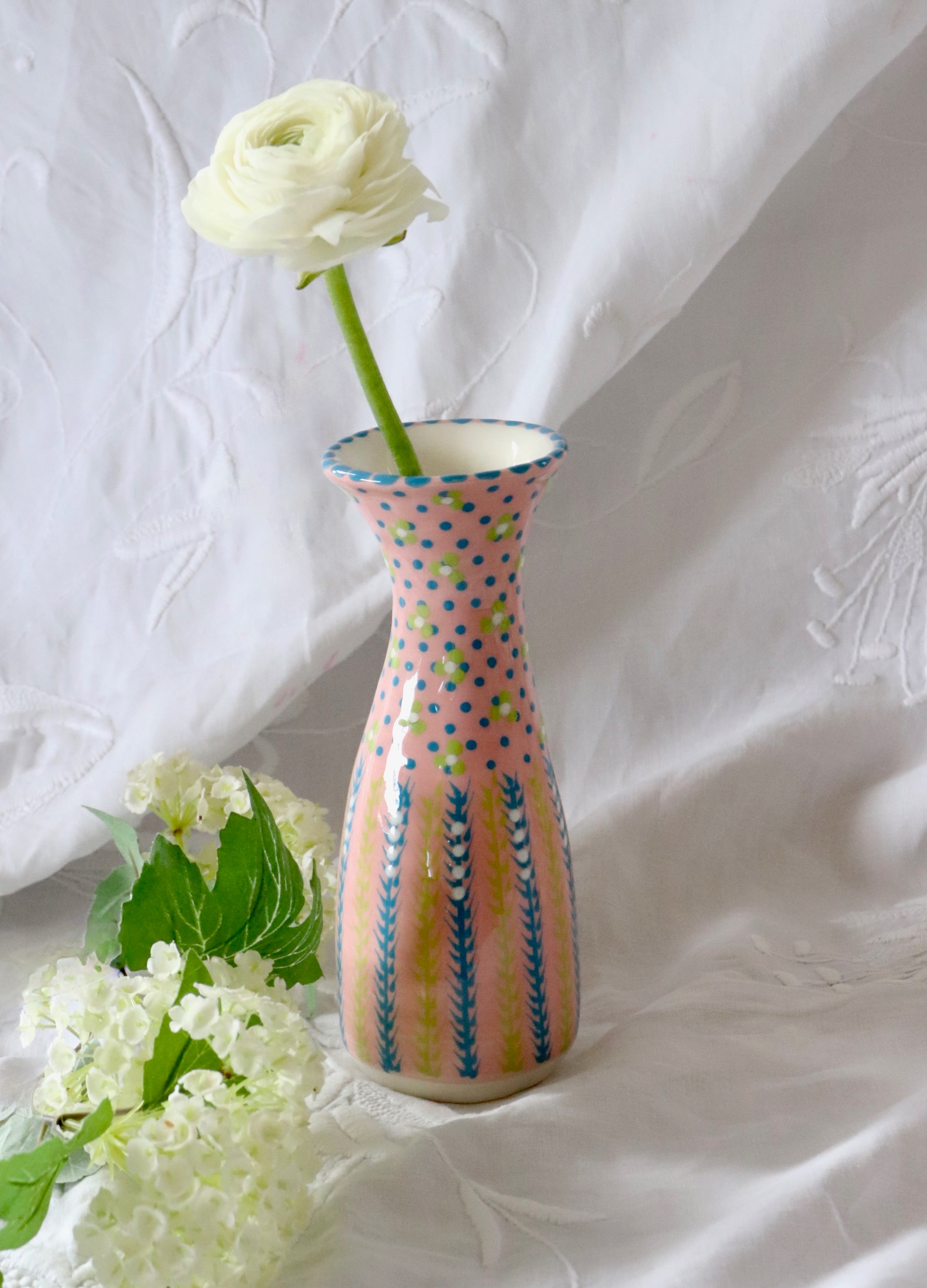 Bud Vase - Pink with Blue & Lime