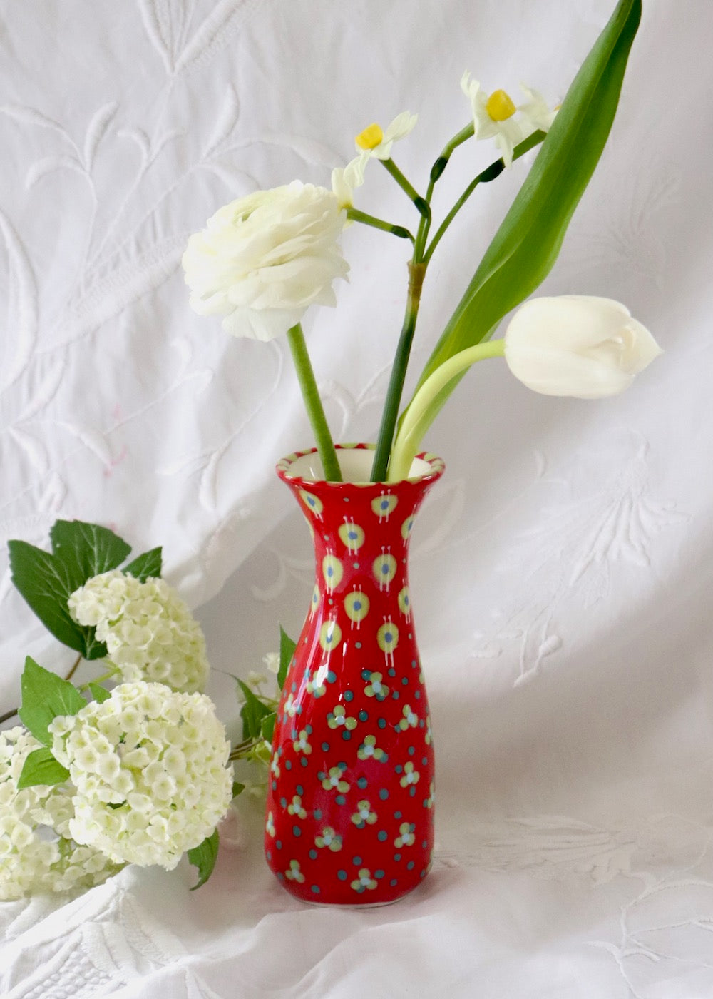 Bud Vase - Red with Yellow Circles
