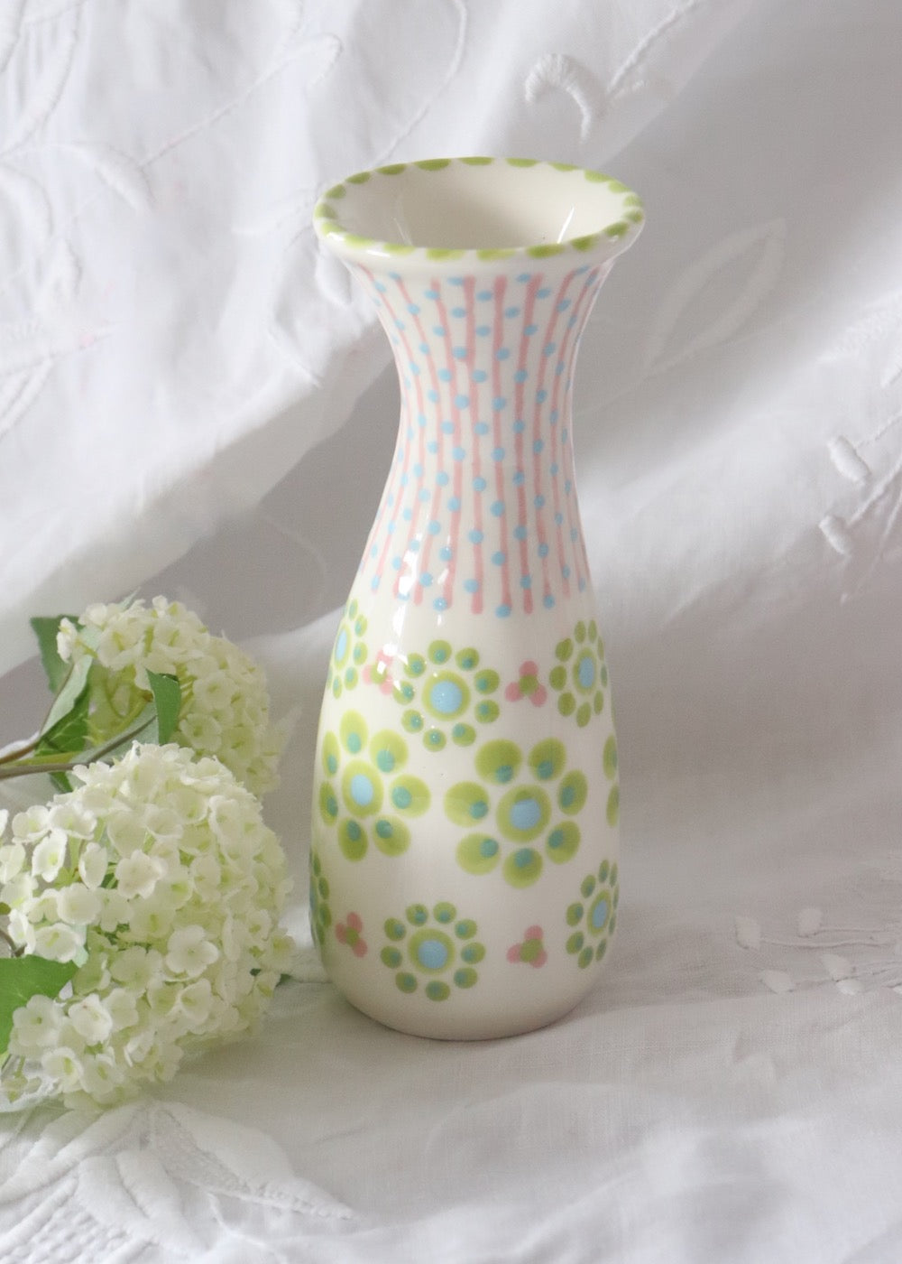 Bud Vase - White & Pink with Lime Daisies
