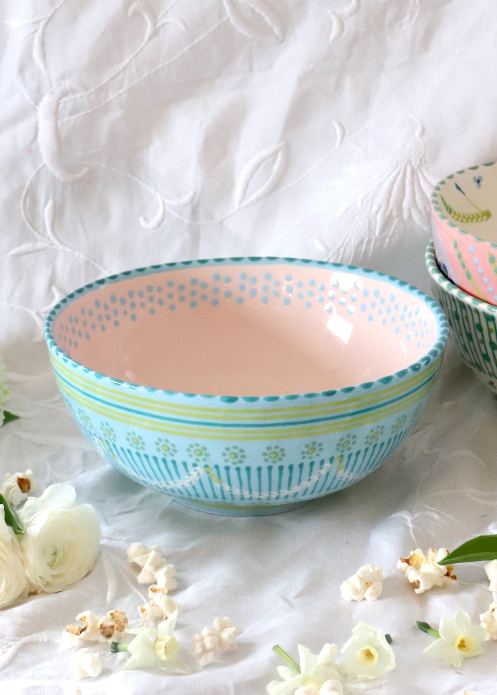 Fruit Bowl - Pale Blue with Pink Interior