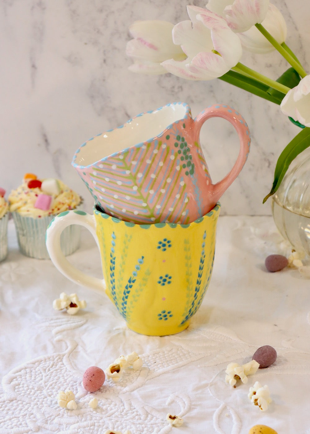 Pair of Waterlily Mugs - Yellow & Pink