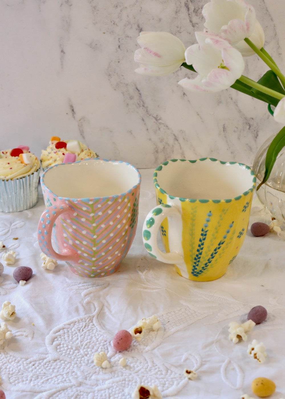 Pair of Waterlily Mugs - Yellow & Pink