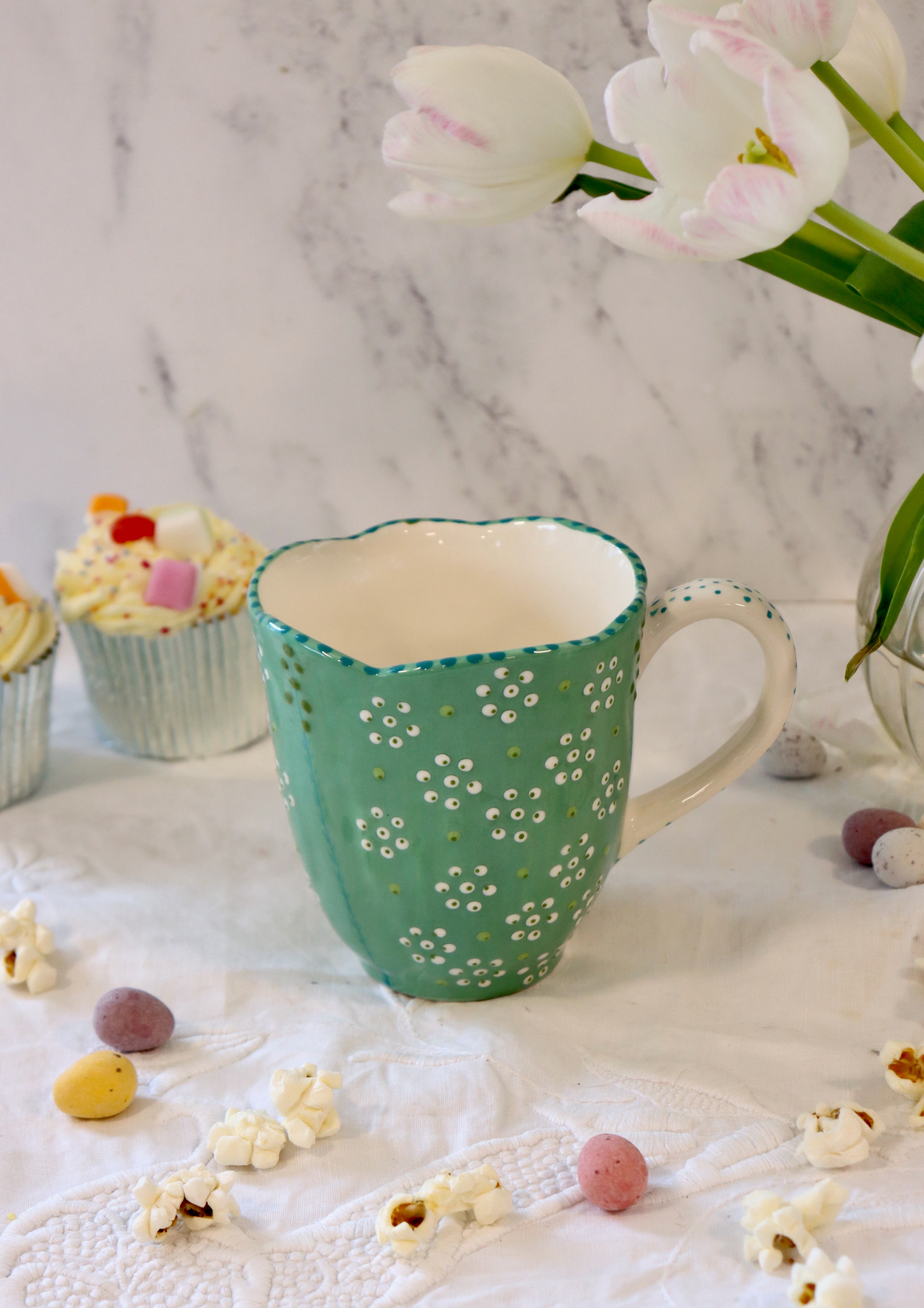 Waterlily Mug - Teal with White Flowers