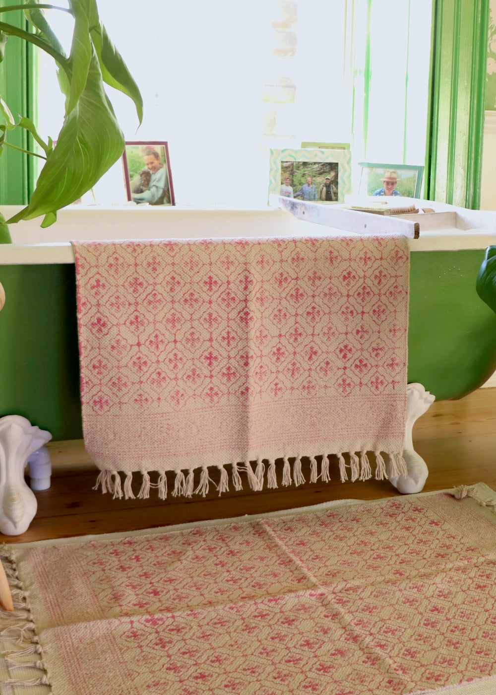 Hand Block Printed Bath Mat - Pretty Pink
