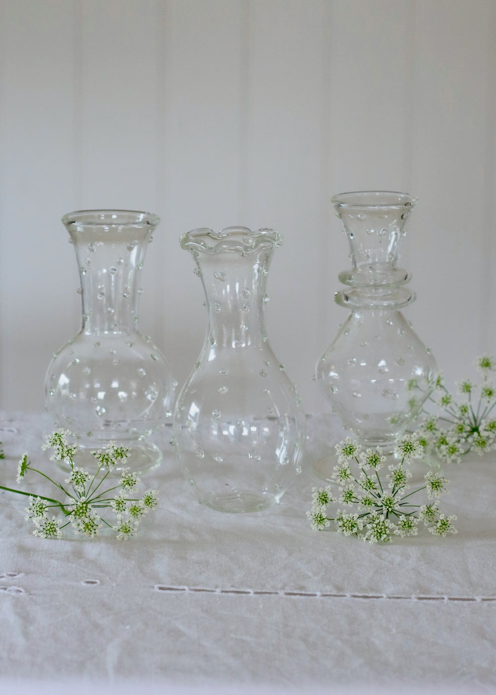 Set of 3 Glass Bud Vases - Clear Dotty