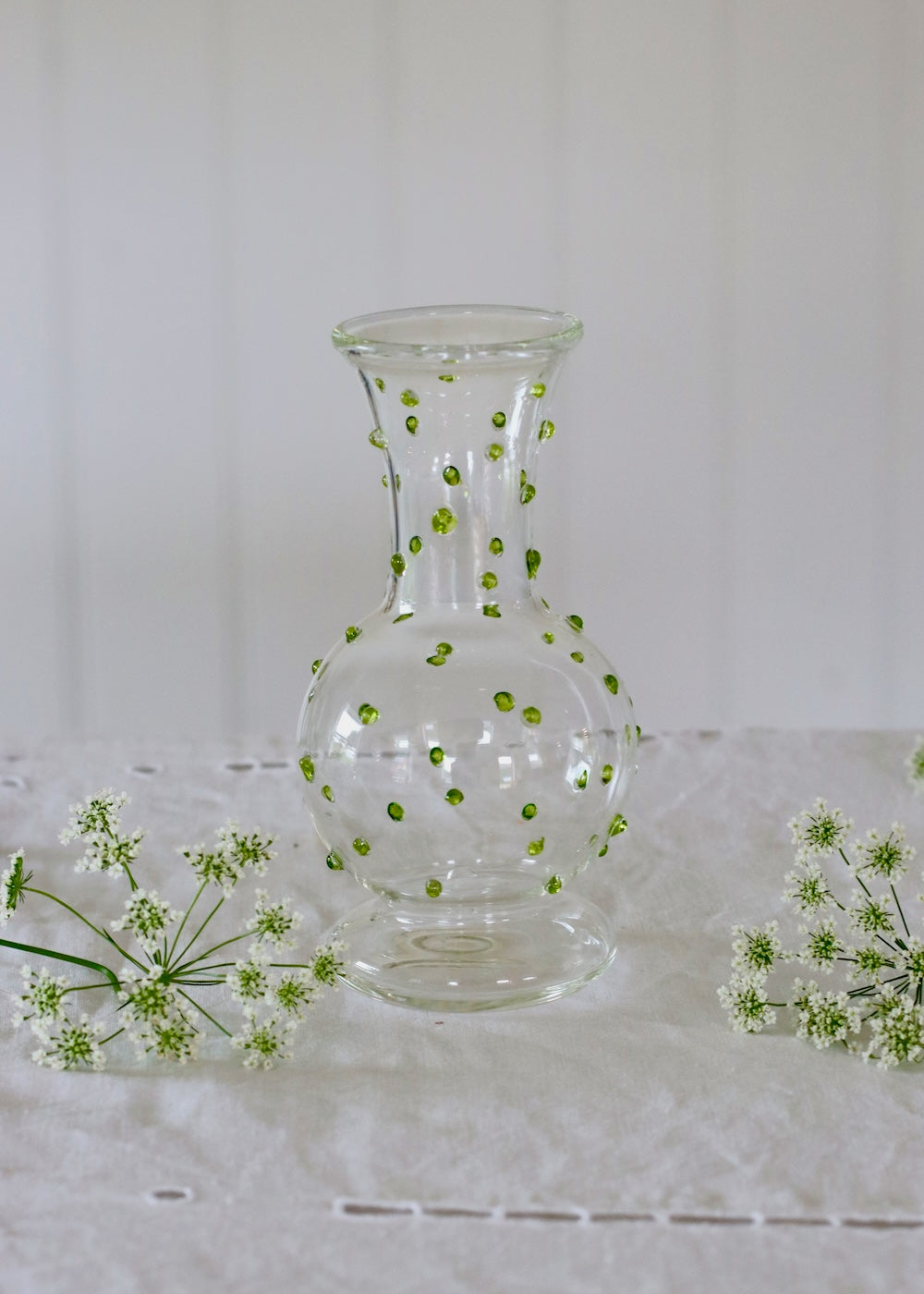 Set of 3 Glass Bud Vases - Lime Green Dotty