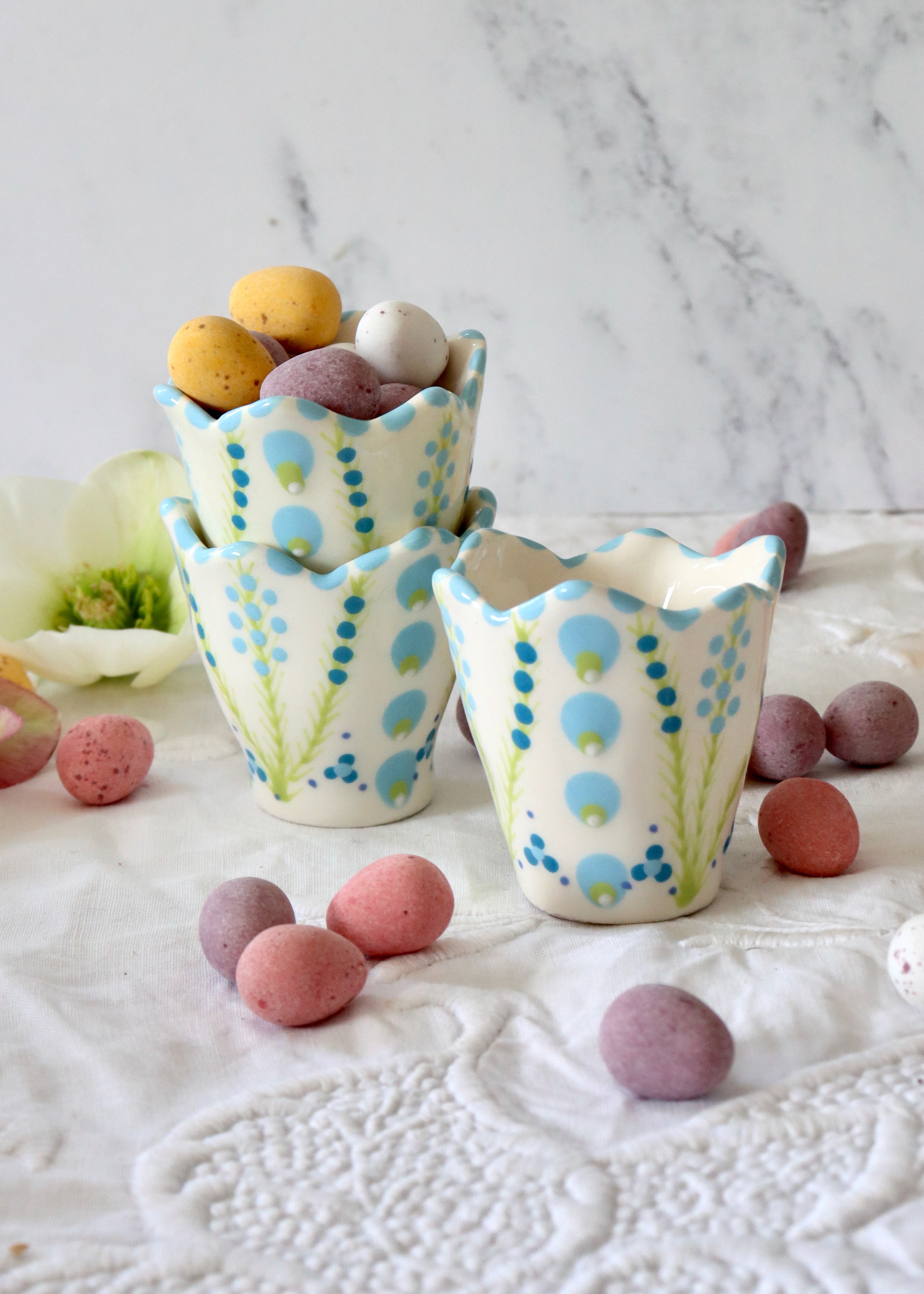 Everyday Egg Cup - White with Pale Blue Spots