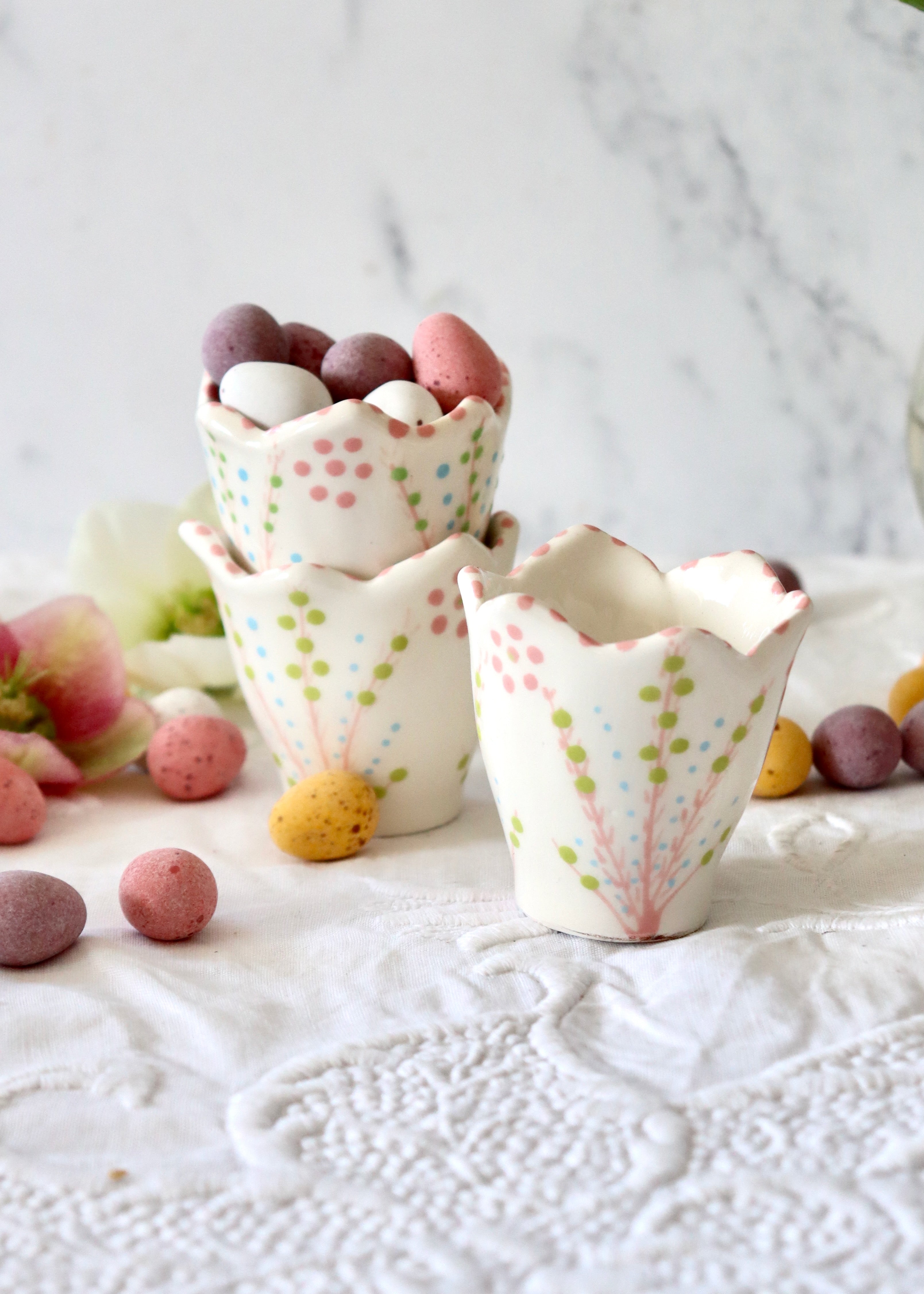 Everyday Egg Cup - White with Pink & Lime Dots