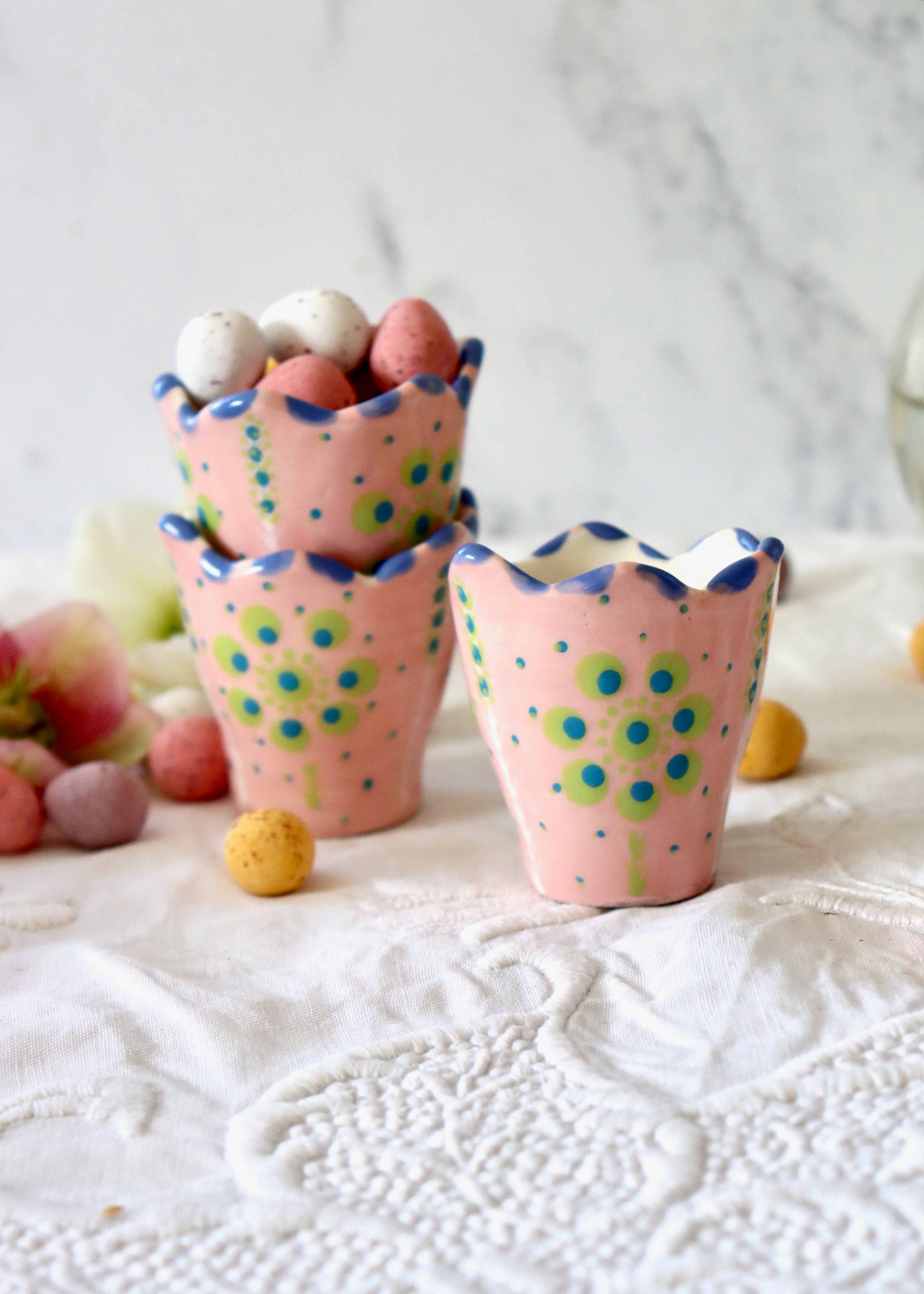 Everyday Egg Cup - Pink with Lime Daisy