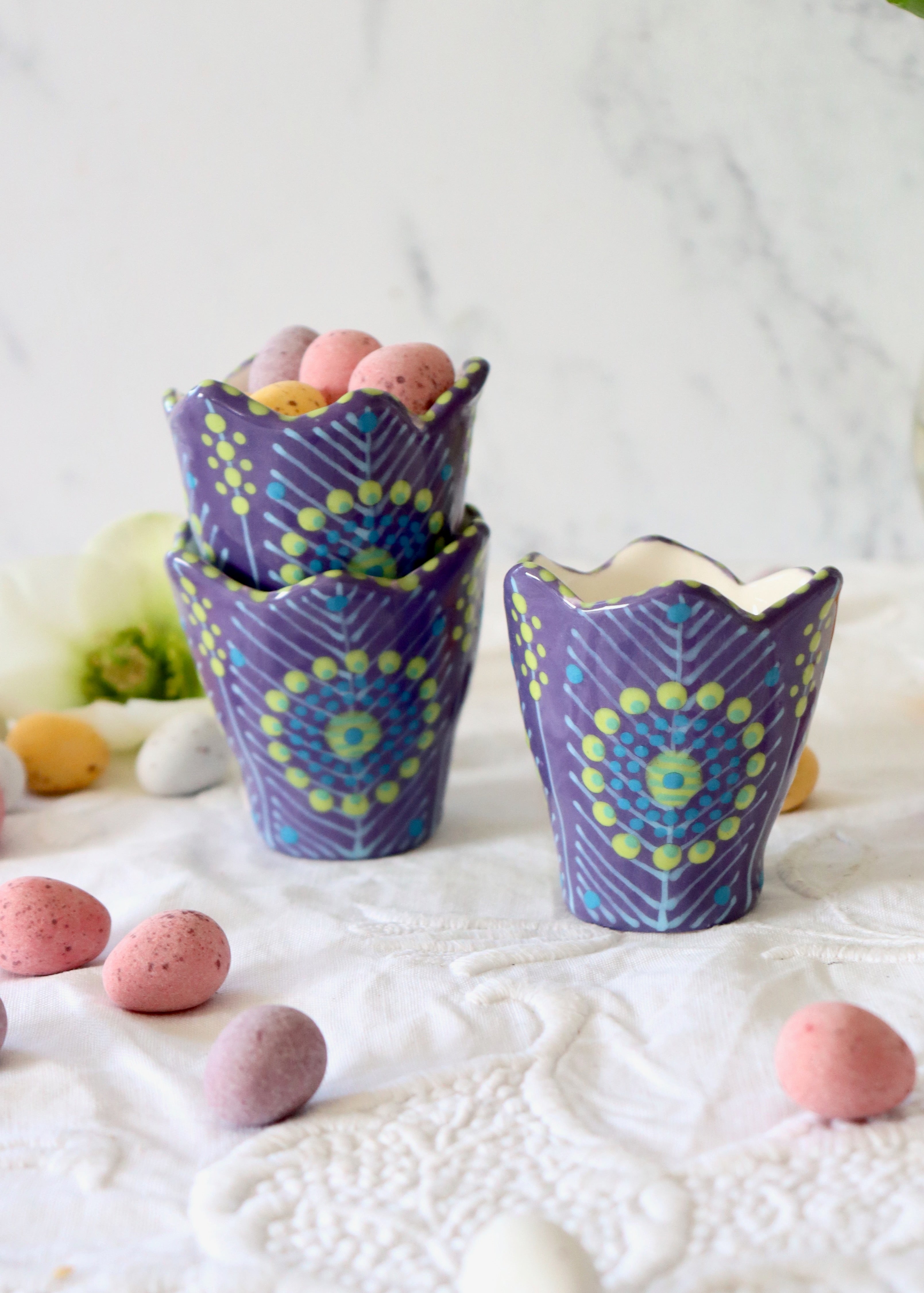 Everyday Egg Cup - Purple with Lime Daisy