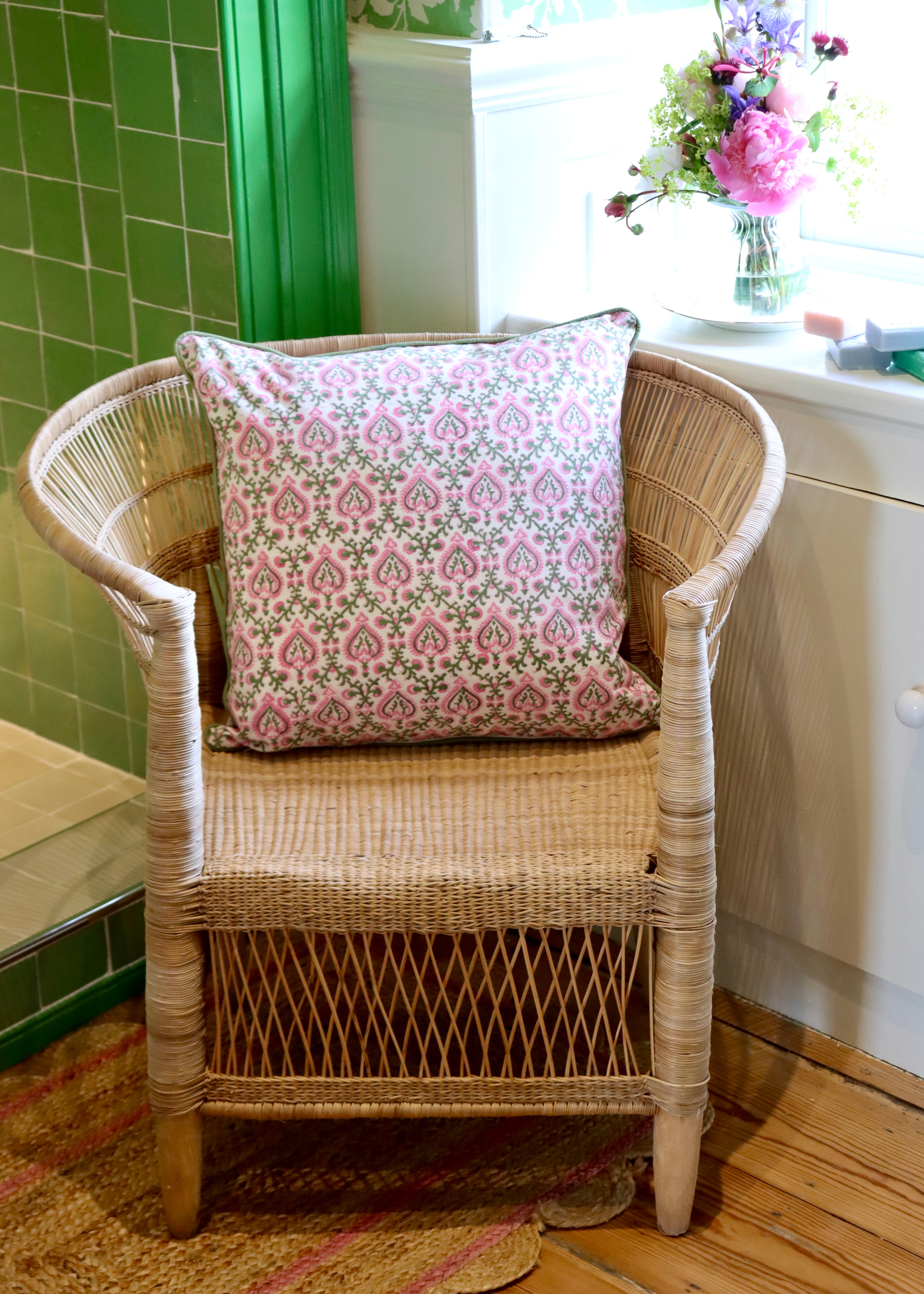 NEW Block Print Cushion Cover - Mughal Pink & Green