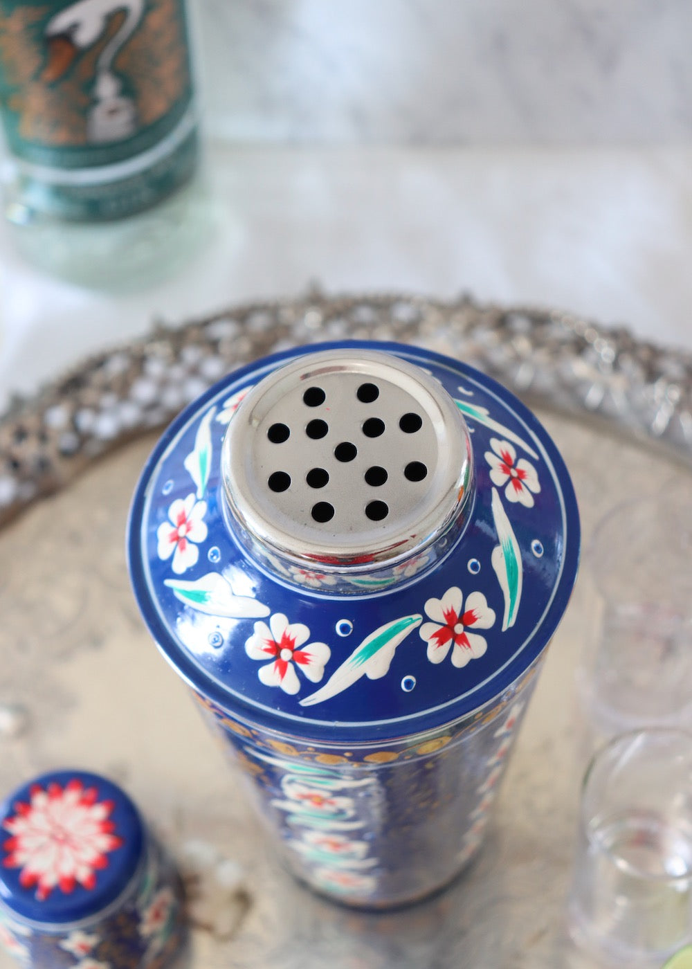 NEW: Cocktail Shaker - Deep Blue with White Flowers