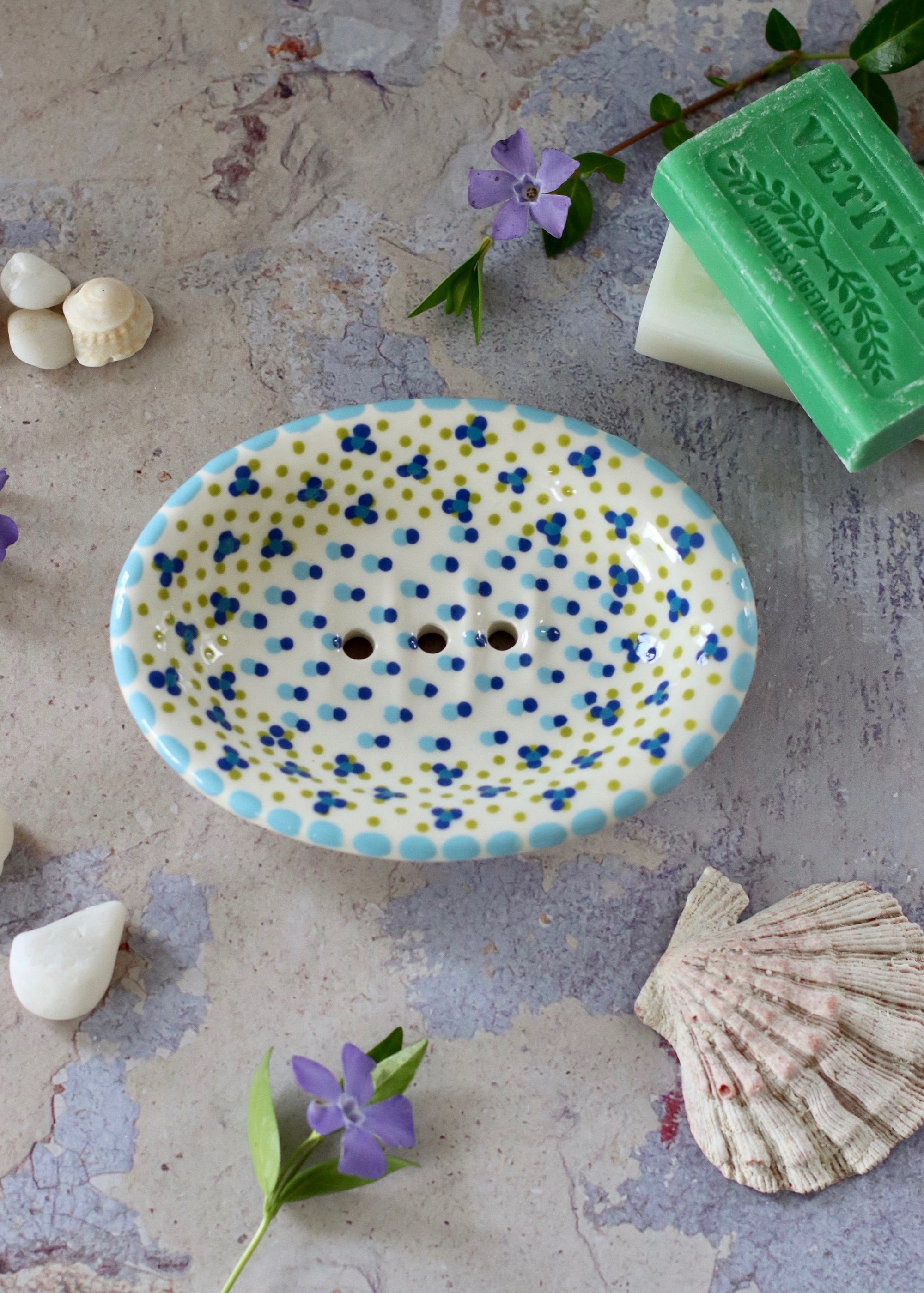 Soap Dish - White, Blue and Green