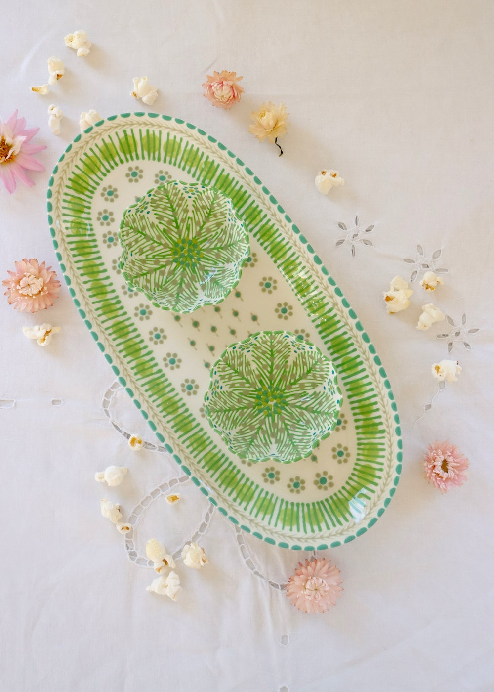 Margo Platter & Ramekin Set White & Green