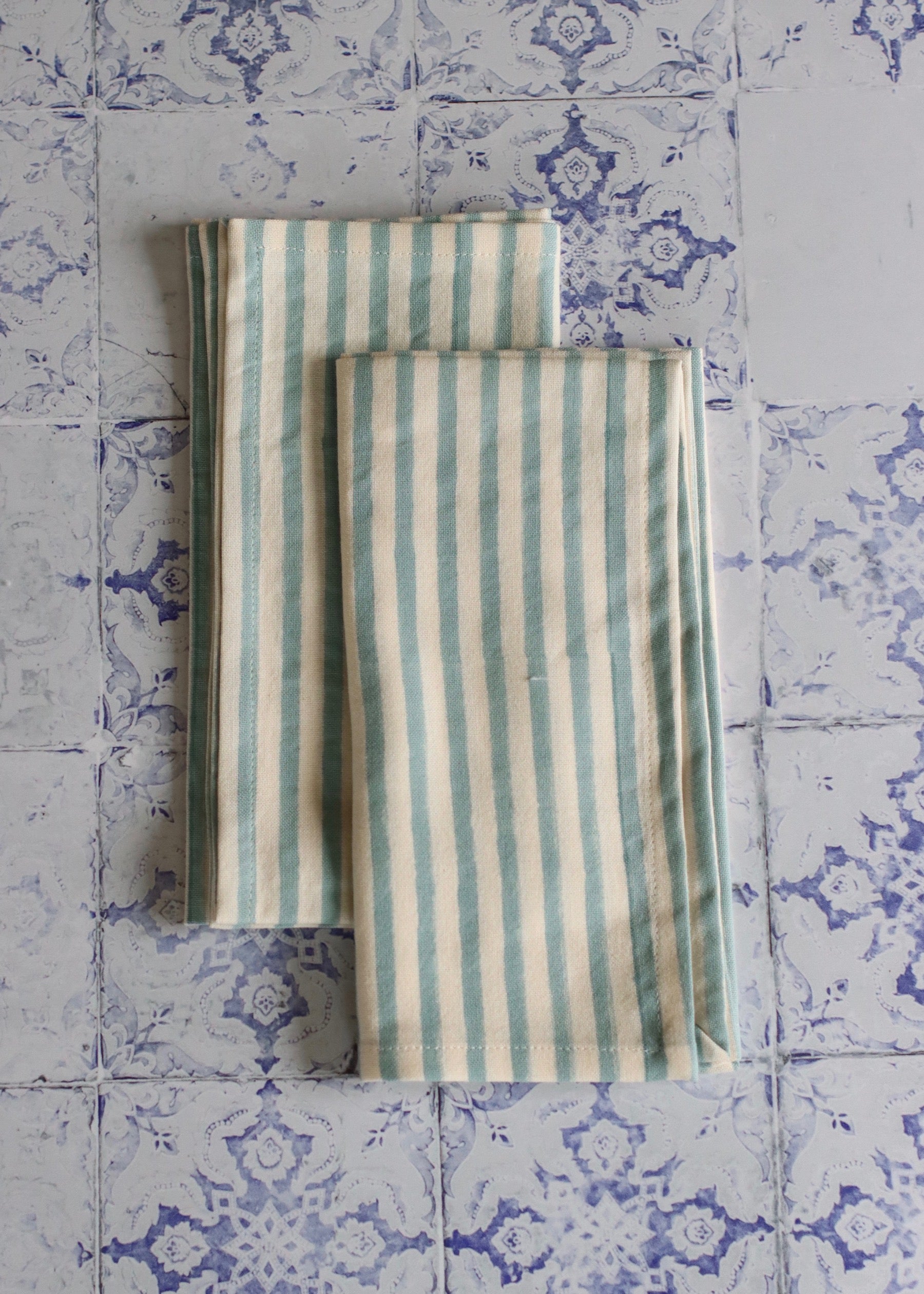 Linen Napkins - Pair of Blue Bengal Stripe