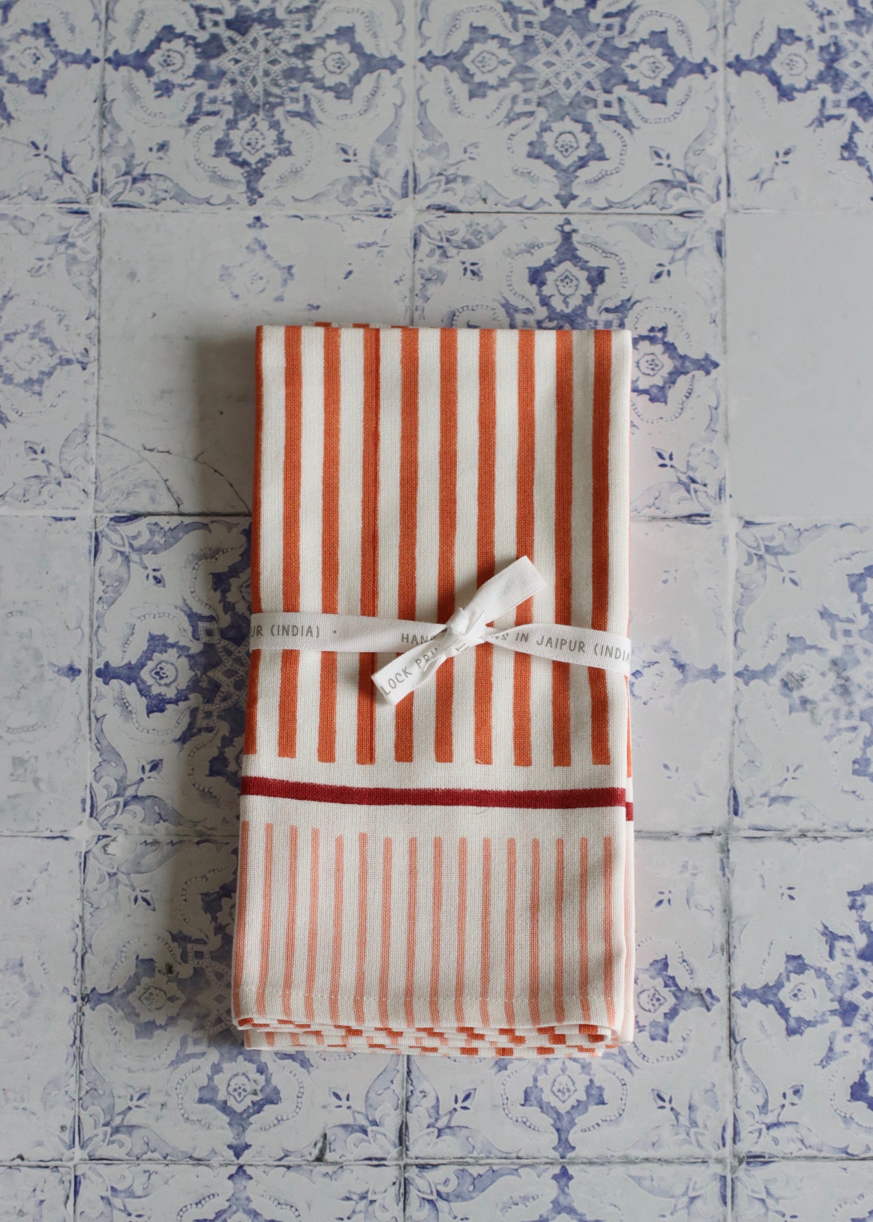 Linen Napkins - Pair of Orange Stripe