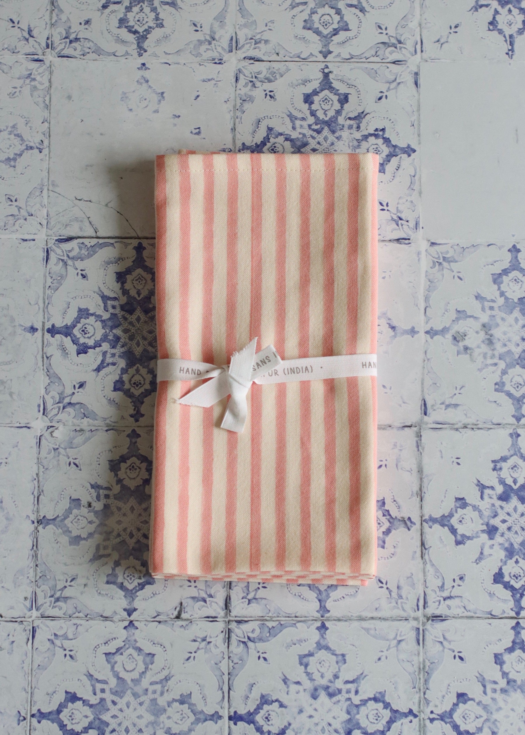 Linen Napkins - Pair of Pink Bengal Stripe