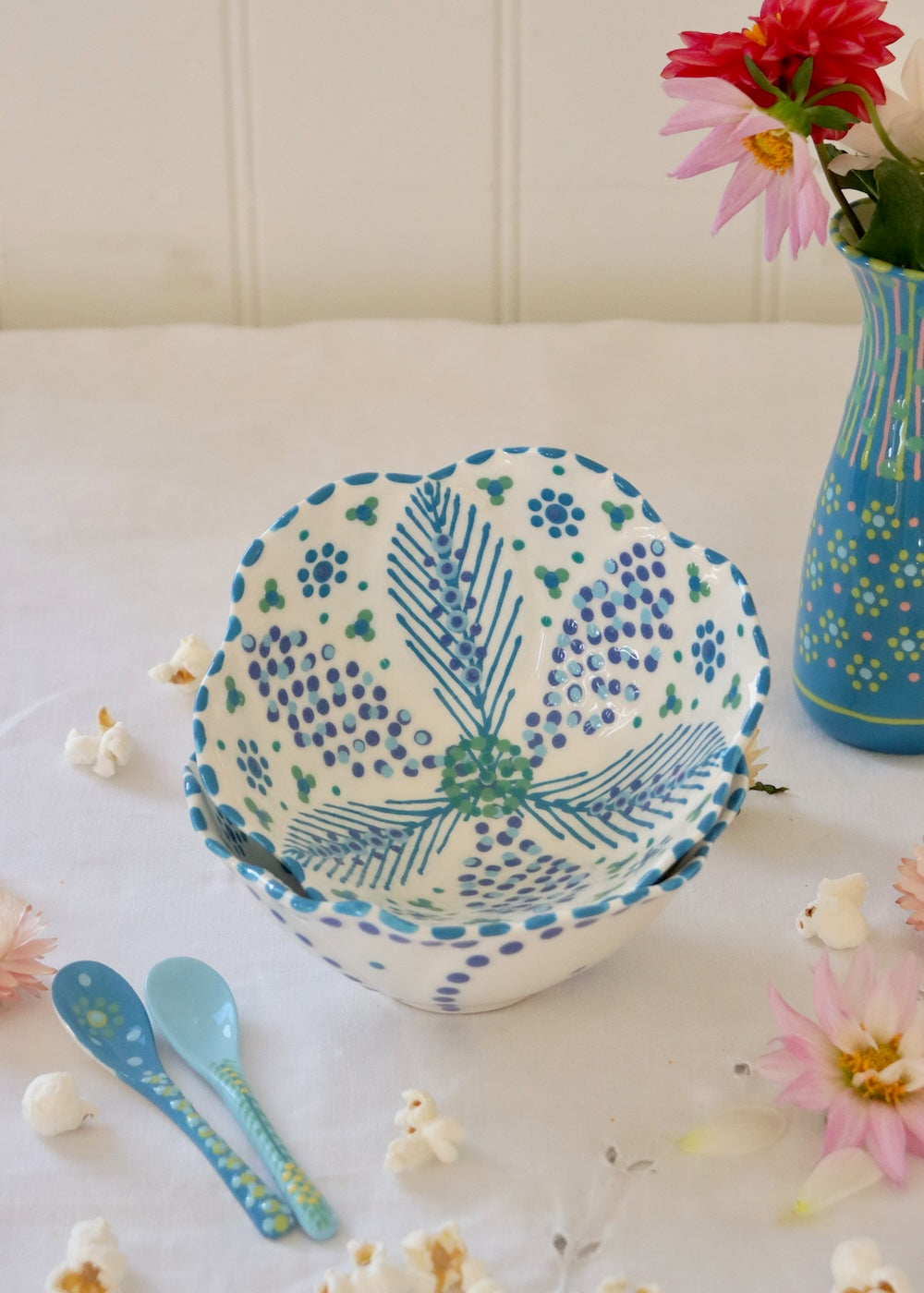 Pudding Bowl -  White & Blue