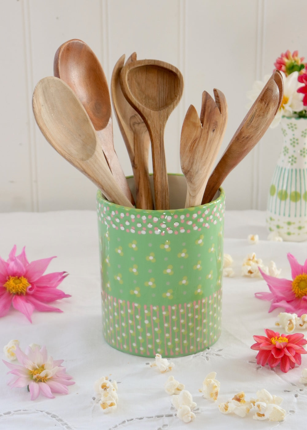 Utensil Pot - Cactus with Pink Stripe