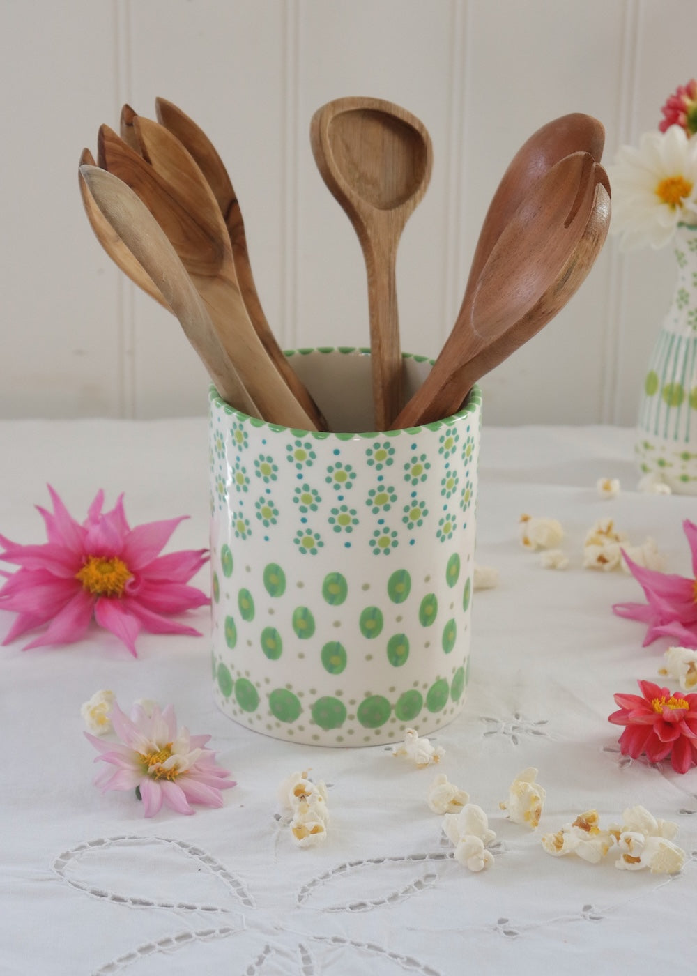 Utensil Pot - White & Teal