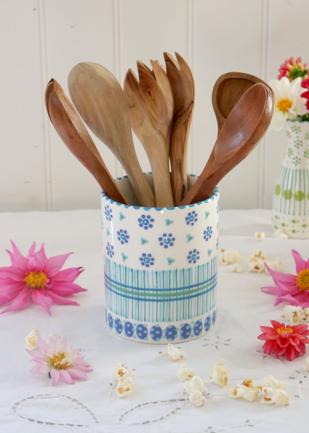 Utensil Pot - White & Blue