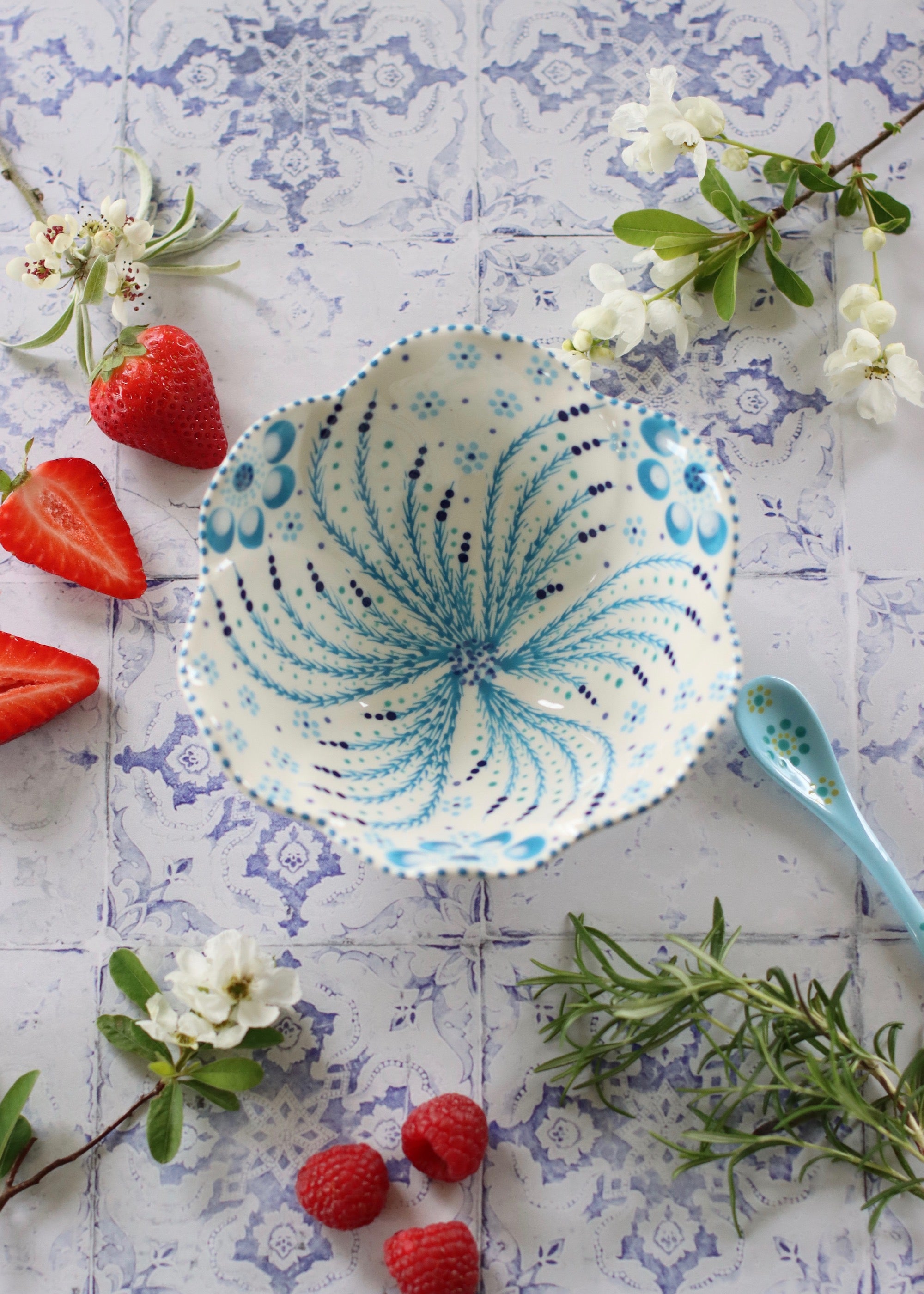 Pudding Bowl - White with Blue