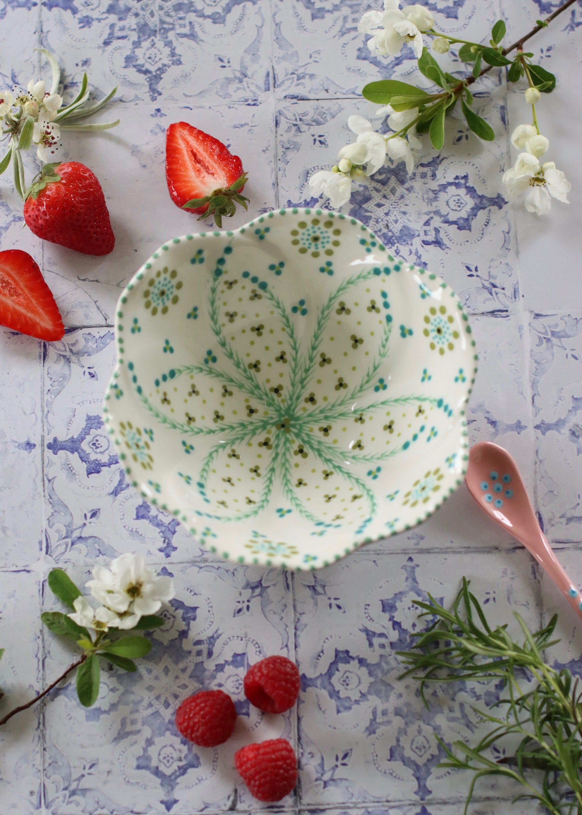 Pudding Bowl - White with Green